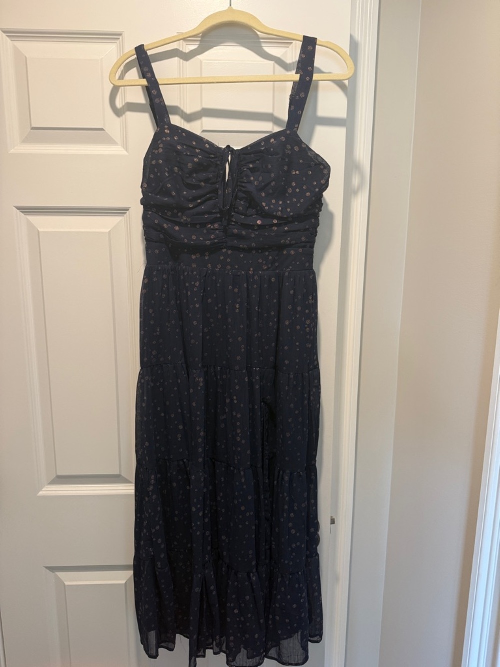 Aqua Navy Floral Ruched Maxi Dress